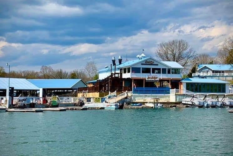 View from Smith Mountain Lake by boat of the Los Amigos restaurant