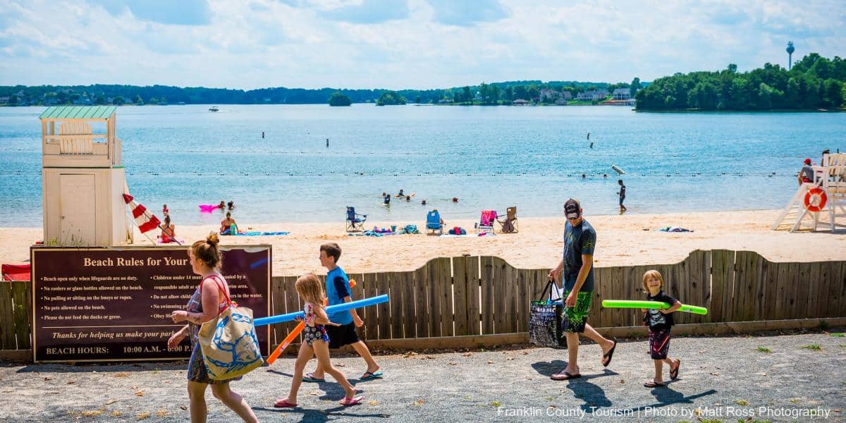 view of Smith Mountain Lake Community Park public beach area in Franklin County