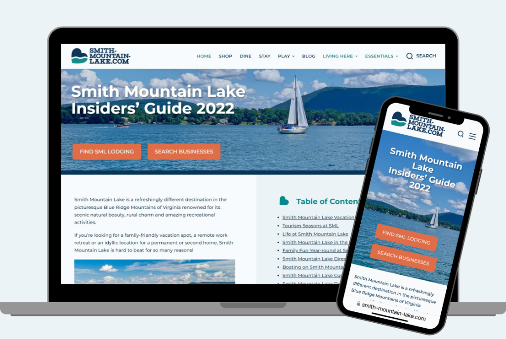 Screenshots of the new Smith Mountain Lake Insiders' Guide