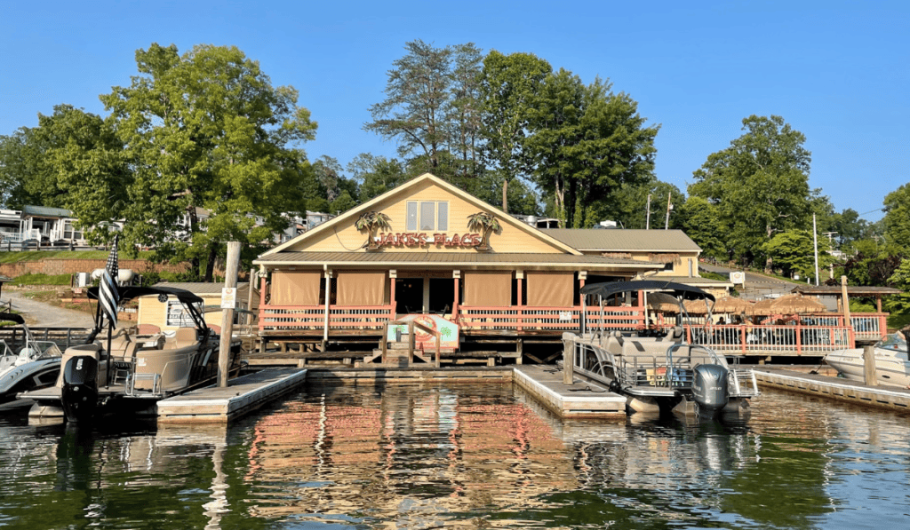 Exterior boat slips and the outdoor patio at Jake's Place SML