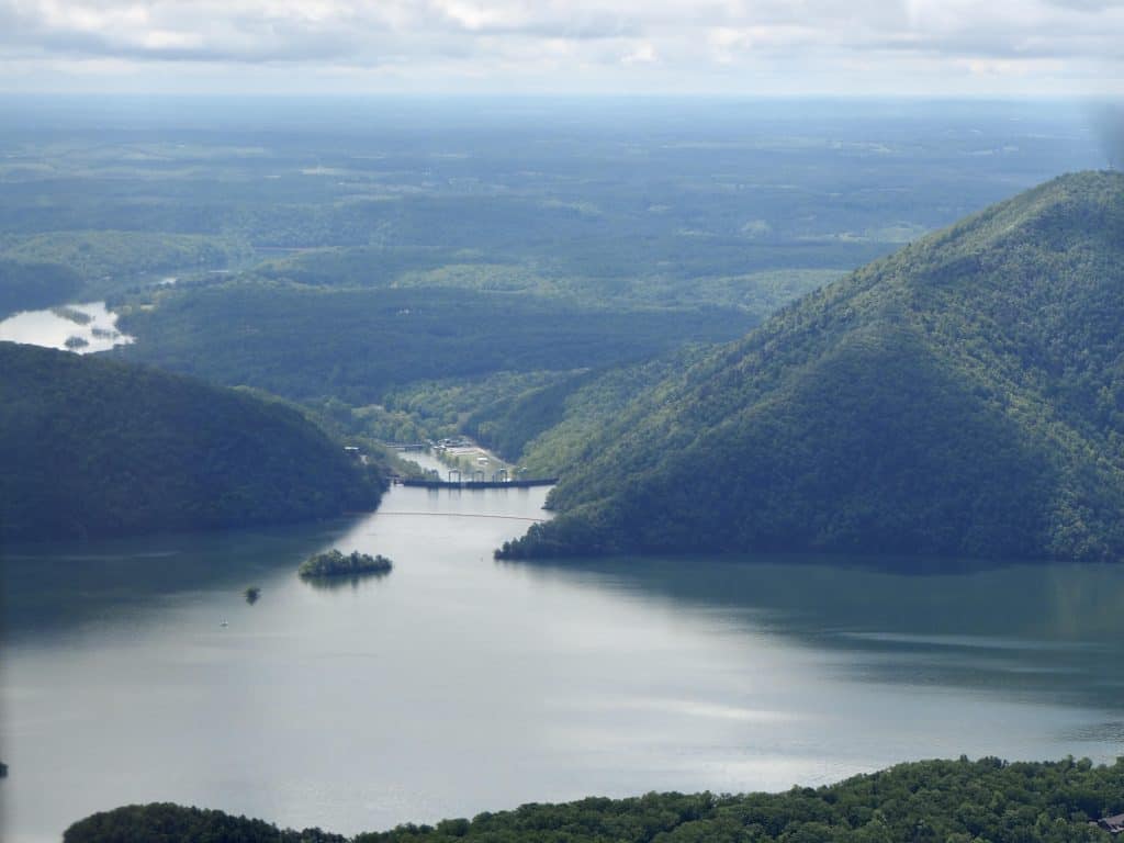 Aerial of the gap in Smith Mountain at Smith Mountain Lake, VA