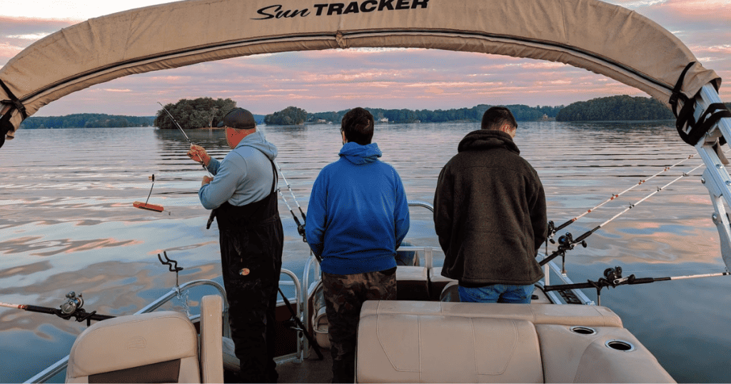 Three generations of fisherman out for an early morning on Smith Mountain lake
