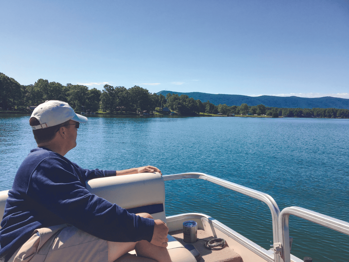 wake behind a boat at Smith Mountain Lake