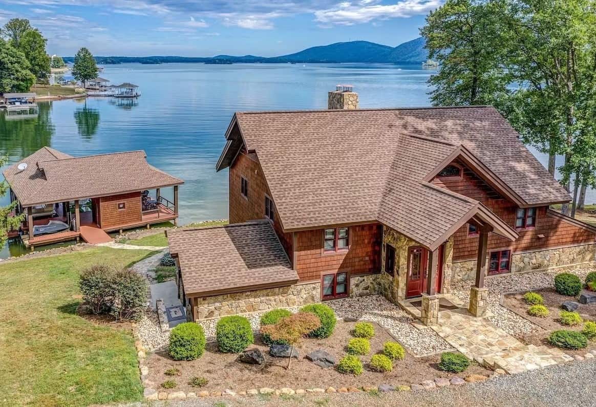 Rustic vacation rental home with view of lake and Smith Mountain, Virginia.