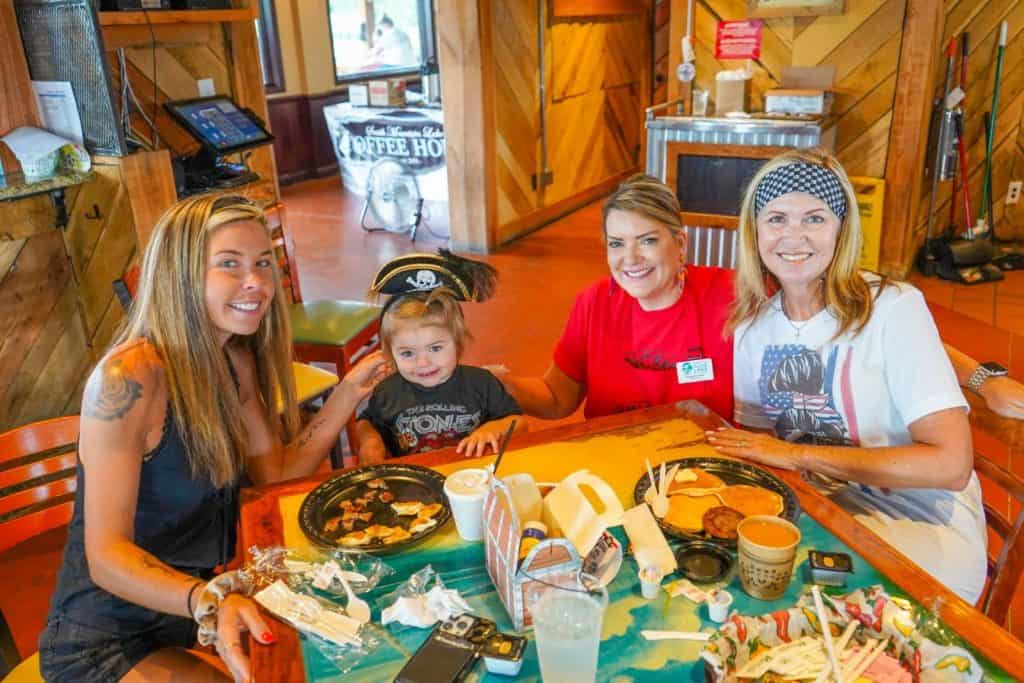 Family eating at SML Pirate Days pancake breakfast
