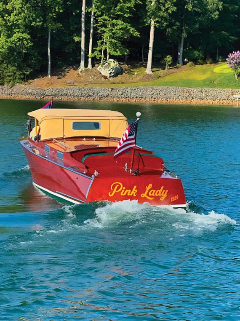 Pink Lady cruising on Smith Mountain Lake.