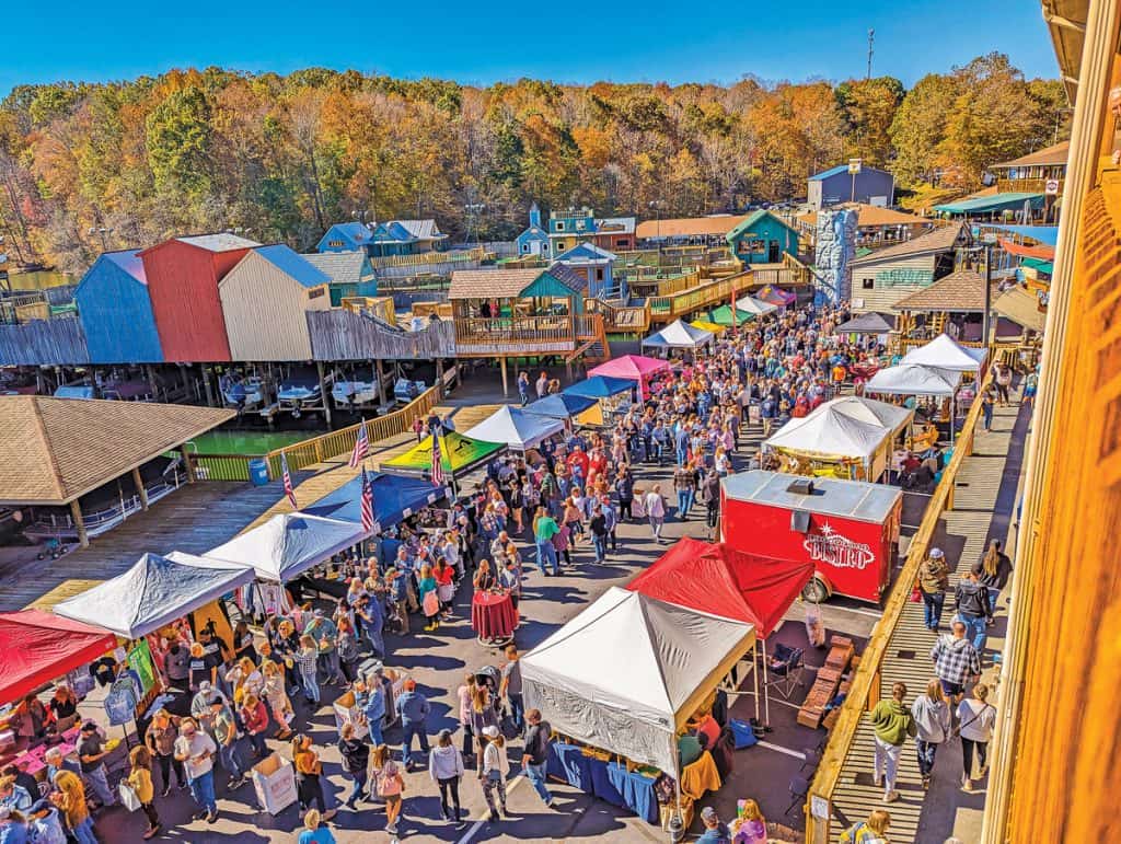 Aerial view of patrons at the SML Fall Chili Festival at Smith Mountain Lake, VA.