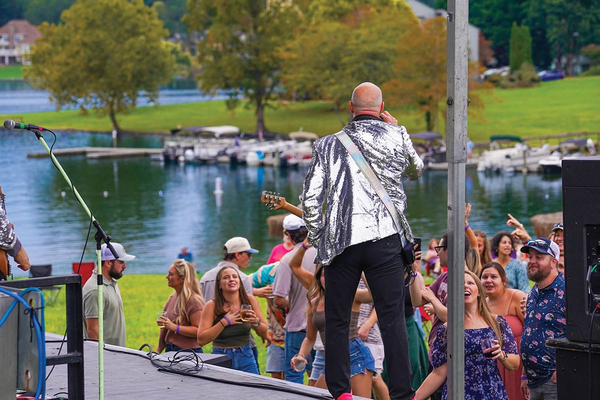 A collection of colorful wine bottles from Fables and Feathers Winery at Smith Mountain Lake, Virginia.