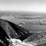 A view from above the dam in 1965 as the lake nears full pond