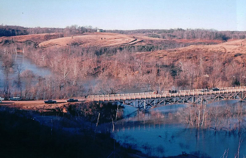 Hales Ford Bridge in 1964 as the water begins to rise