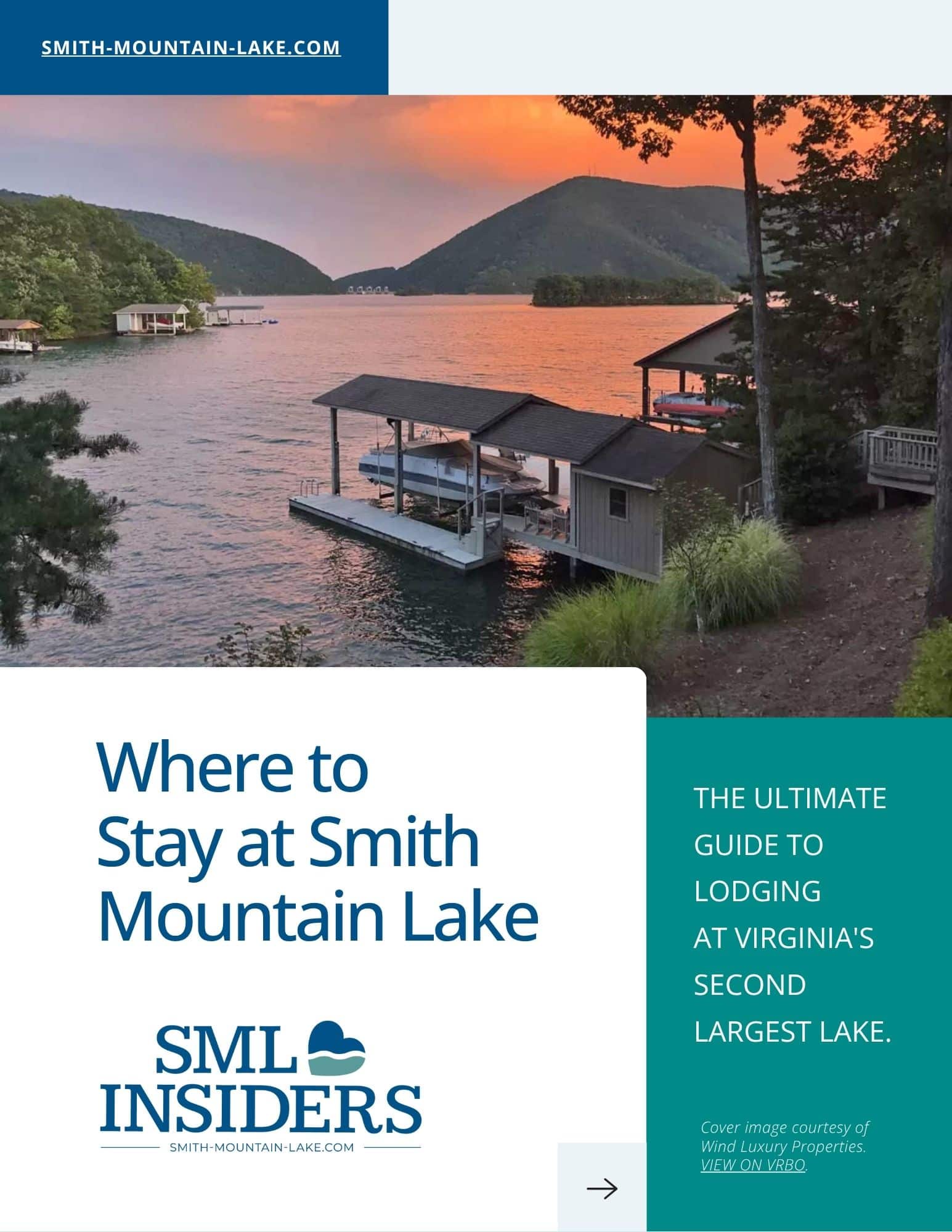 Cover of SML Lodging Guide eBook with mountain sunrise and lake view.