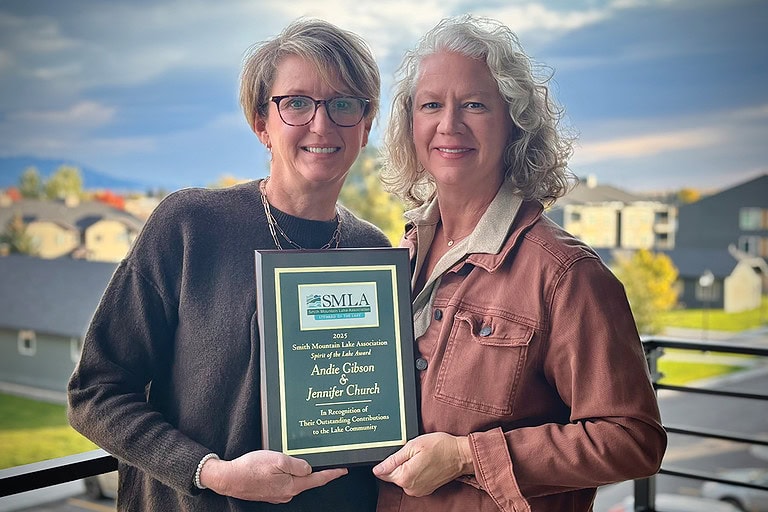 Co-publishers Andie Gibson and Jennifer Church receiving 2025 Spirit of the Lake Award from Smith Mountain Lake Association recognizing their commitment to celebrating life at SML promoting business and encouraging responsible stewardship