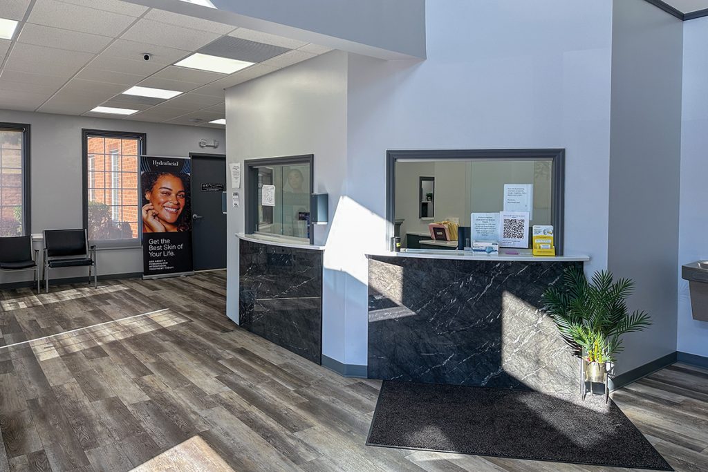 Modern reception area at Ultra Health Urgent Care & Aesthetics facility near Smith Mountain Lake