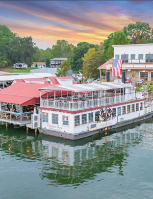 Low-maintenance materials are used for a gazebo-style dock at Smith Mountain Lake, Virginia.