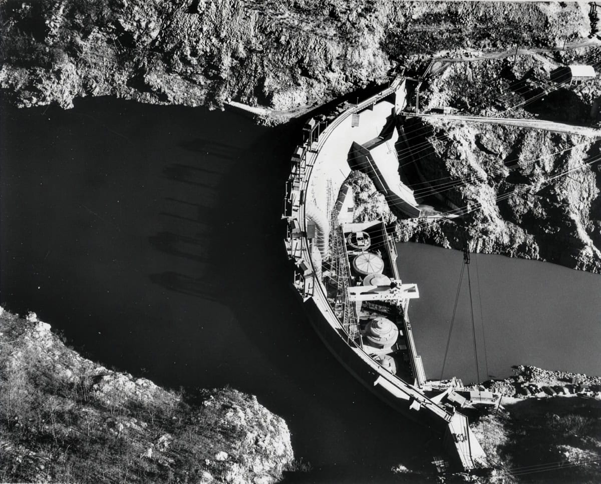 Aerial view of Smith Mountain Dam infrastructure and the lake system built for on-demand hydroelectric power.