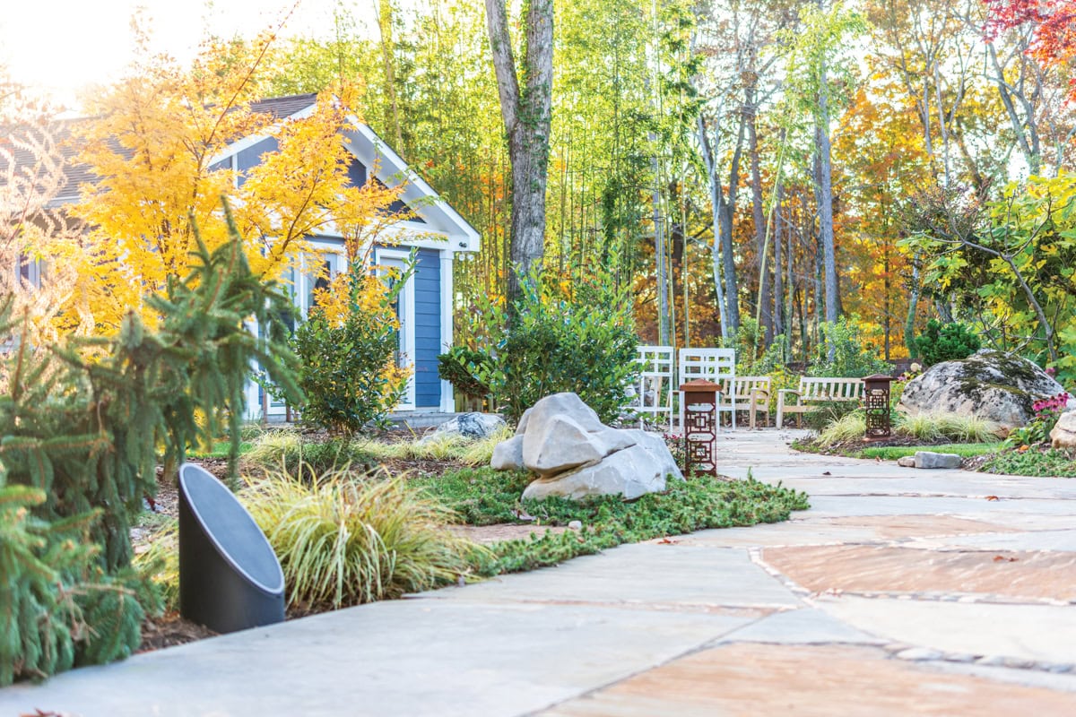 Discreet outdoor audio speaker at Smith Mountain Lake, VA.