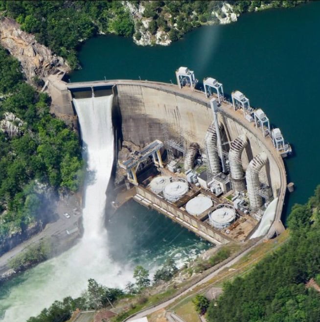 Water is released from the spillway at Smith Mountain Dam, emptying into Leesville Lake.