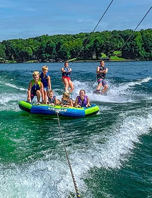 Low-maintenance materials are used for a gazebo-style dock at Smith Mountain Lake, Virginia.