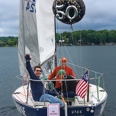 Sailors compete in the 50K Around the Lake race, one of the most memorable on-the-water events of the anniversary celebration.