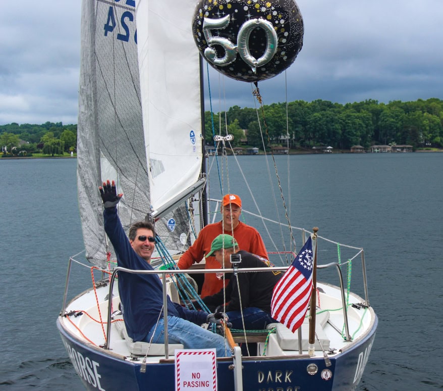 Sailors compete in the 50K Around the Lake race, one of the most memorable on-the-water events of the anniversary celebration.