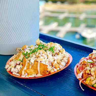Lobster nachos appetizer at Coasters restaurant, Blackwater, Smith Mountain Lake