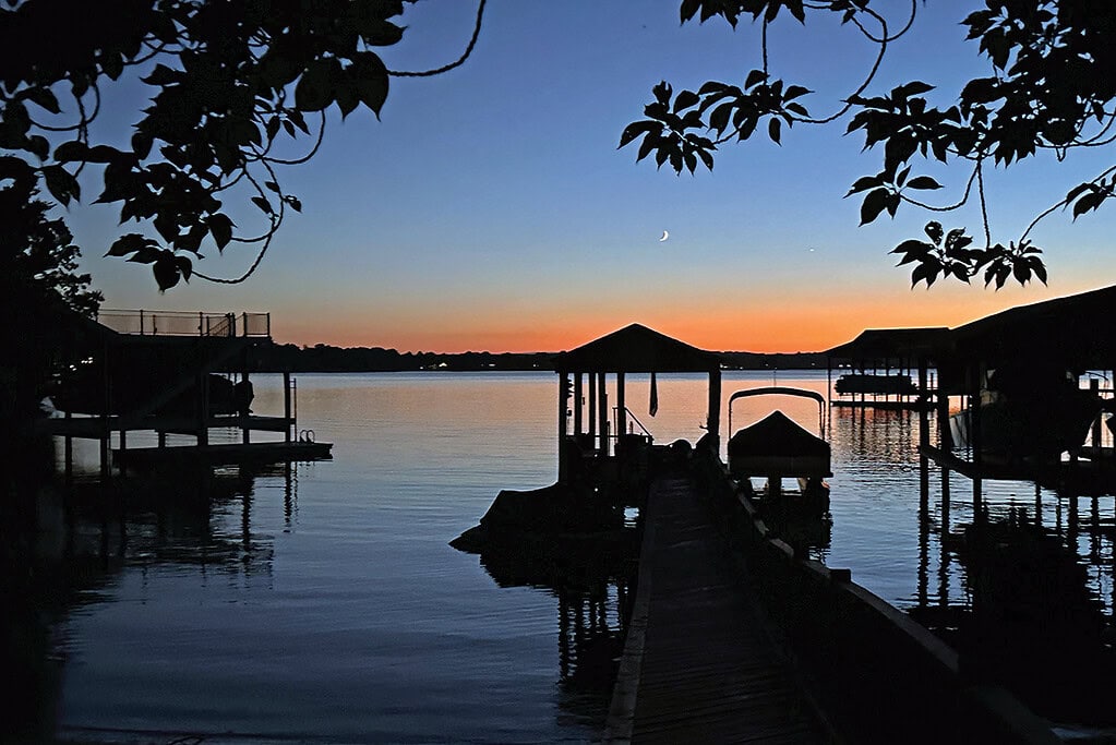 A dock at sunset at Smith Mountain Lake, Virginia.