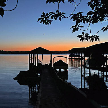 A dock at sunset at Smith Mountain Lake, Virginia.