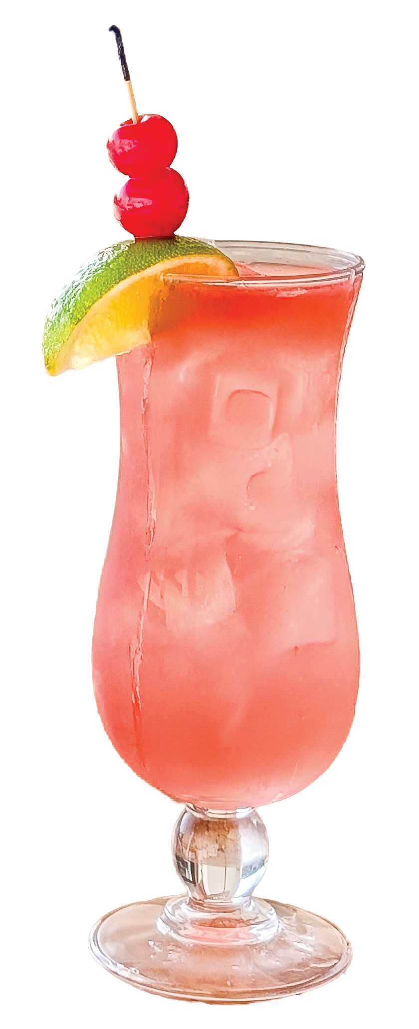 Axe-citing Cherry Limeade cocktail garnished with a cherries and lime at Hot Shots at Smith Mountain Lake, VA.