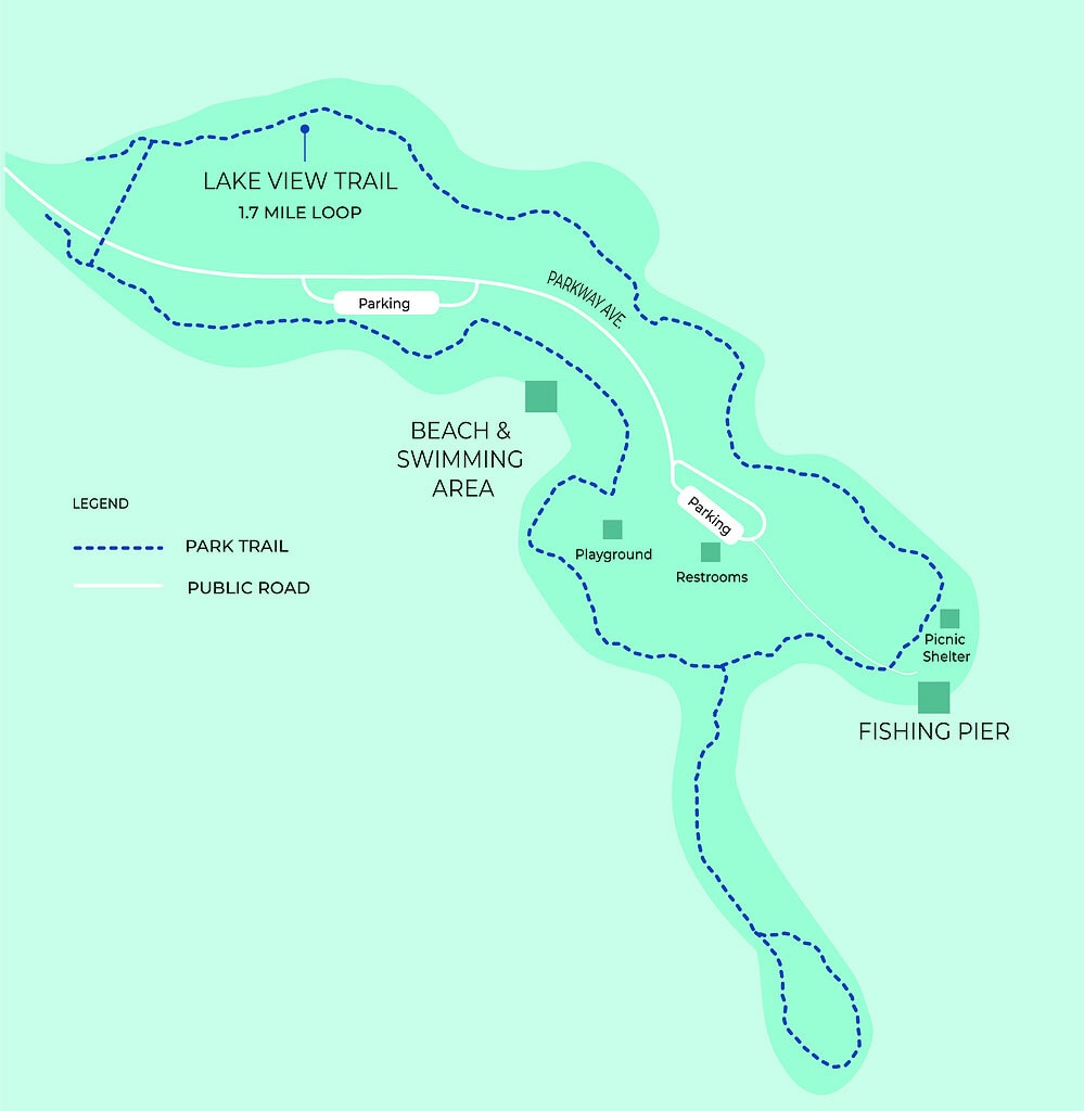 Smith Mountain Lake Community Park Map with trails and beach locations noted.