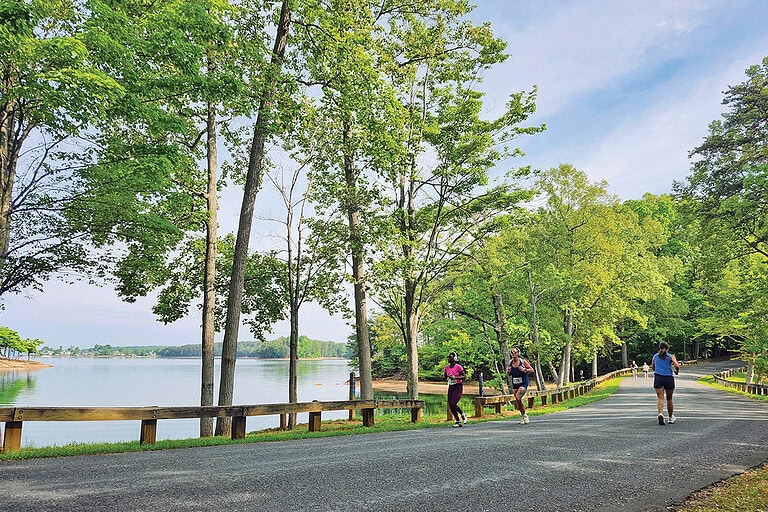 Runners compete in the Osprey 5K-10K at Smith Mountain Lake, Virginia.