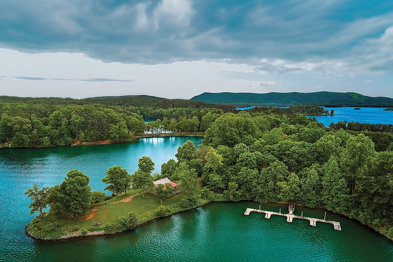 Aerial view of Smith Mountain Lake State Park in Virginia.