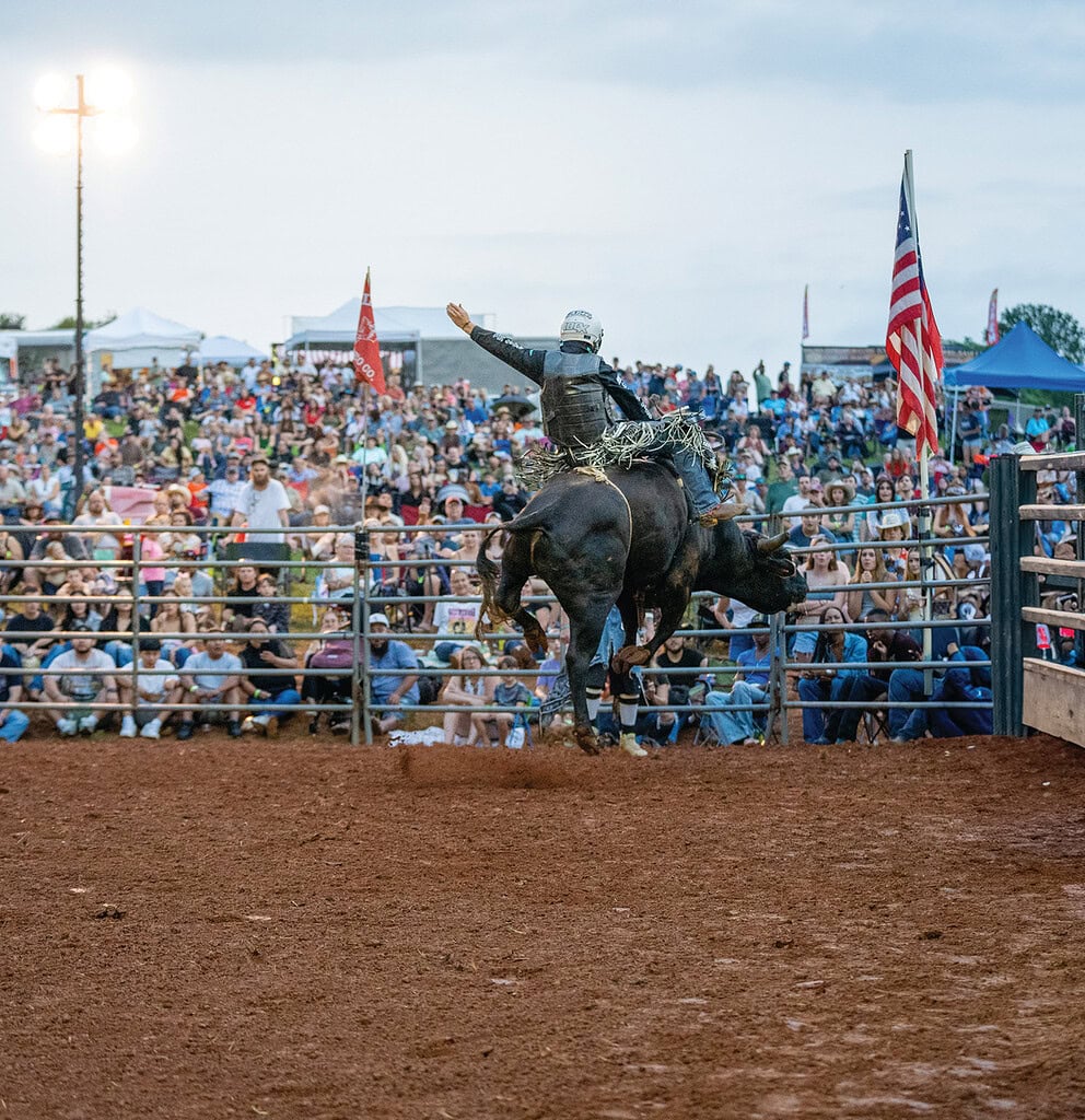 Bull riding at the Wind Vineyards rodeo near Smith Mountain Lake