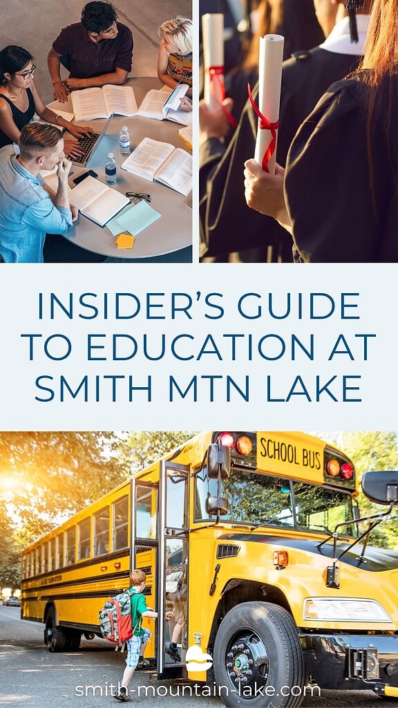 pinterest image with images of school children, a graduate and studetns studying