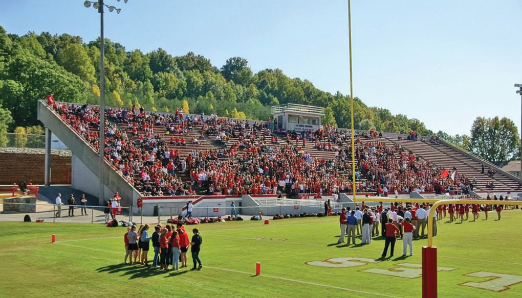 students gather at Franklin County High School football stadium