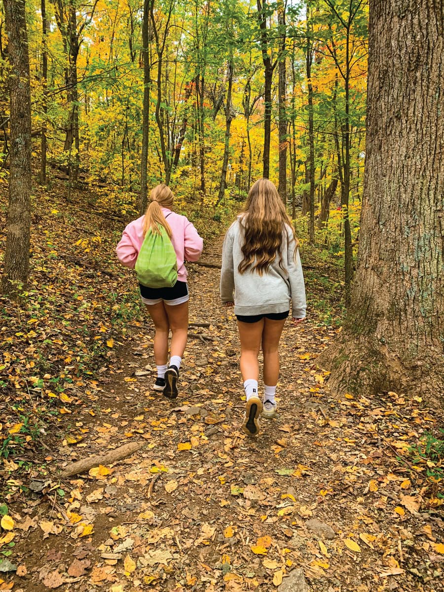 Family taking fall hike near Smith Mountain Lake, VA.