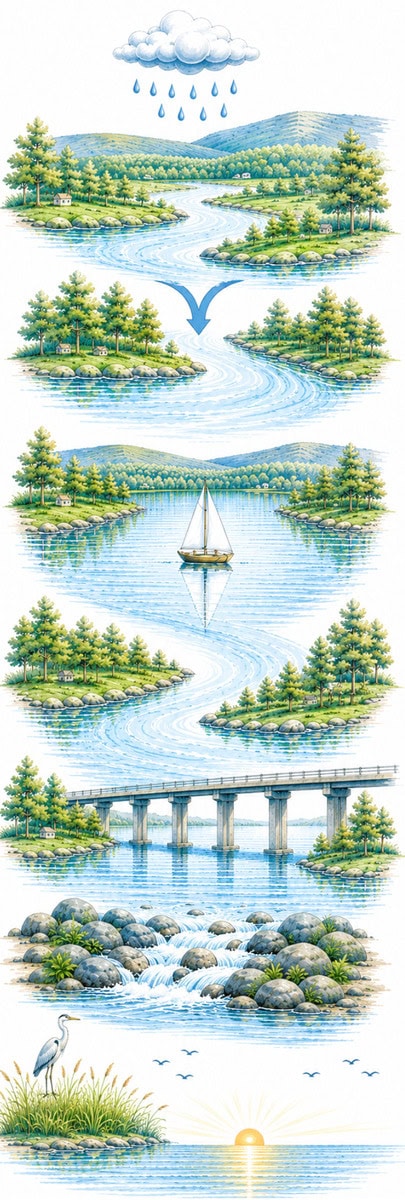 An illustration of the path the water takes from SML's watershed to the Atlantic Ocean